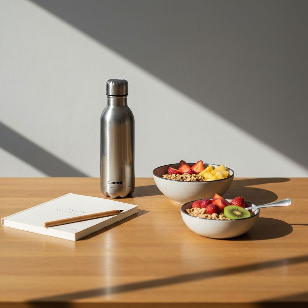 reggeli asztal vízzel és étellel